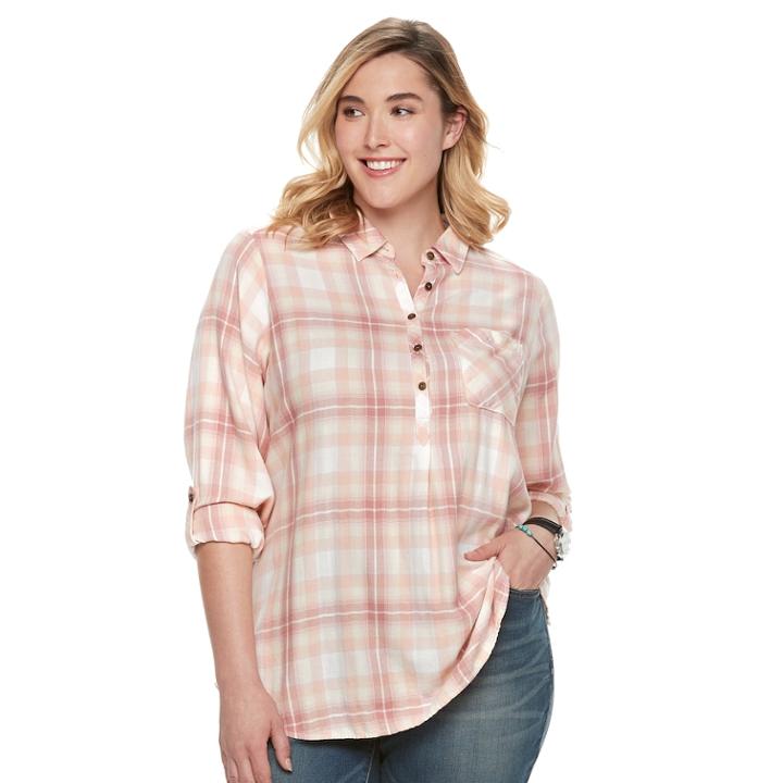 Plus Size Sonoma Goods For Life&trade; Roll-tab Shirt, Women's, Size: 3xl, Light Pink