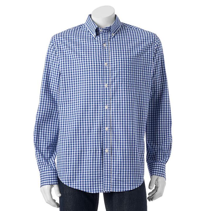 Men's Croft & Barrow&reg; Classic-fit Checked Stretch Button-down Shirt, Size: Medium, Dark Blue