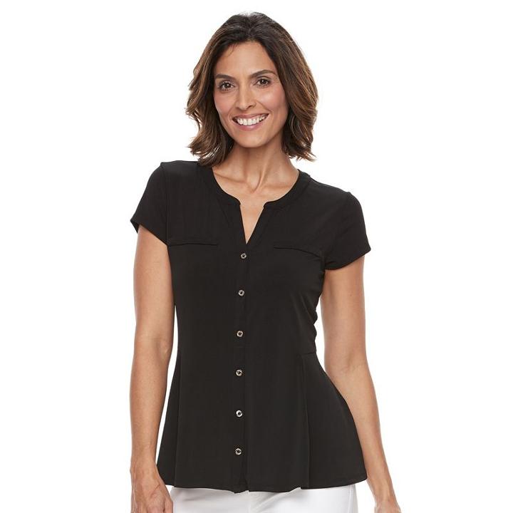 Women's Dana Buchman Printed Peplum Shirt, Size: Medium, Black