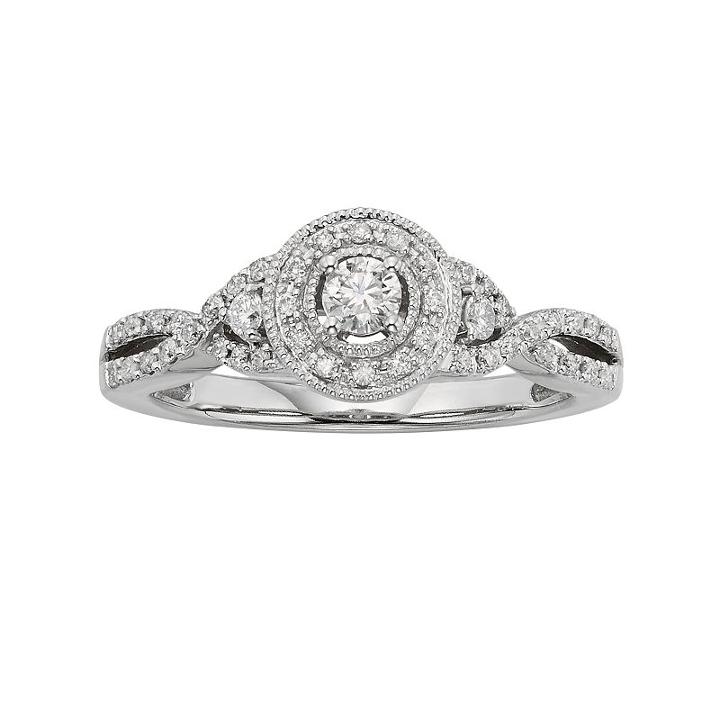 Diamond Crisscross Halo Engagement Ring In 10k White Gold (3/8 Ct. T.w.), Women's, Size: 5