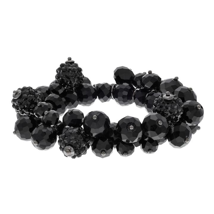Black Beaded Cluster Stretch Bracelet, Women's
