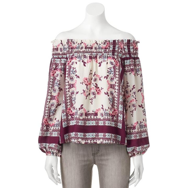 Juniors' About A Girl Smocked Off The Shoulder Top, Size: Small, White Oth