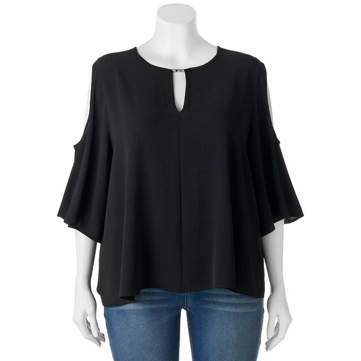 Juniors' Plus Size Heartsoul Keyhole Cold Shoulder Top, Girl's, Size: 3xl, Black