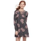 Juniors' About A Girl Print Lace-up Swing Dress, Size: Xl, Grey (charcoal)