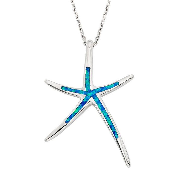 Lab-created Blue Opal Sterling Silver Starfish Pendant Necklace, Women's, Size: 18
