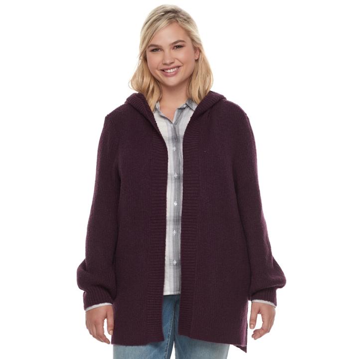 Juniors' Plus Size Mudd&reg; Bishop Sleeve Hooded Cardigan, Teens, Size: 1xl, Purple