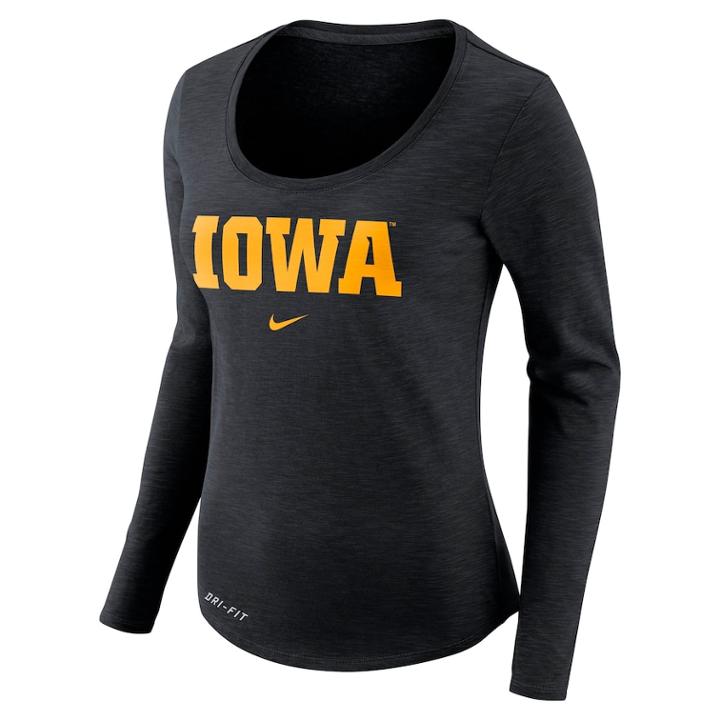 Women's Nike Iowa Hawkeyes Slubbed Dri-fit Tee, Size: Xxl, Black