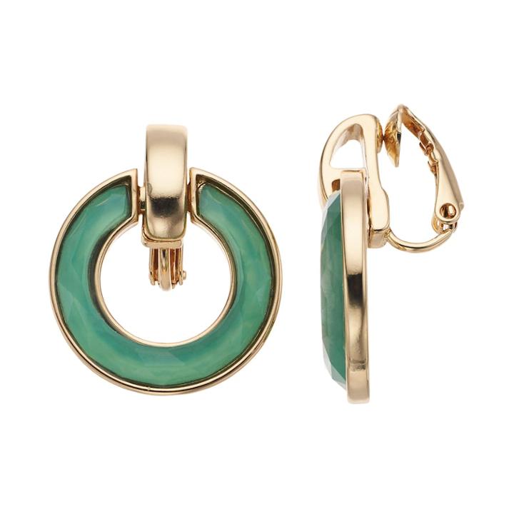 Dana Buchman Green Doorknocker Clip-on Earrings, Women's