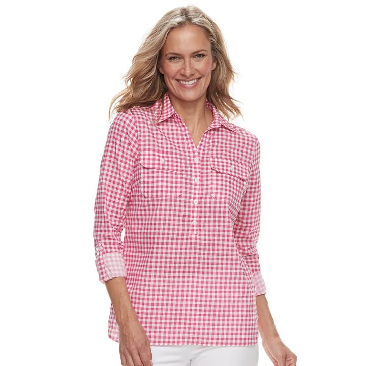 Women's Caribbean Joe Checked Shirt, Size: Large, Pink