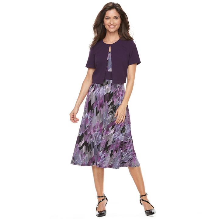 Women's Perceptions Crepe Jacket & Dress Set, Size: Medium, Purple
