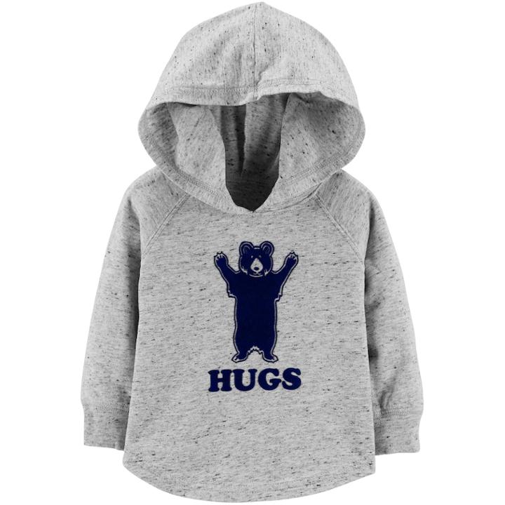 Baby Boy Oshkosh B'gosh&reg; Bear Applique Hugs Pullover Hoodie, Size: 18-24 Month, Light Grey