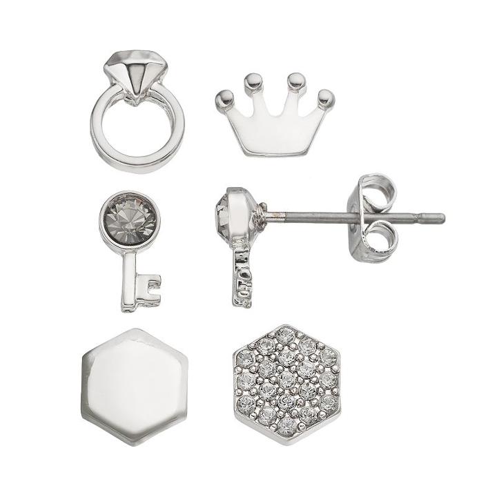 Charming Inspirations Crown & Key Mismatch Stud Earring Set, Women's, Blue