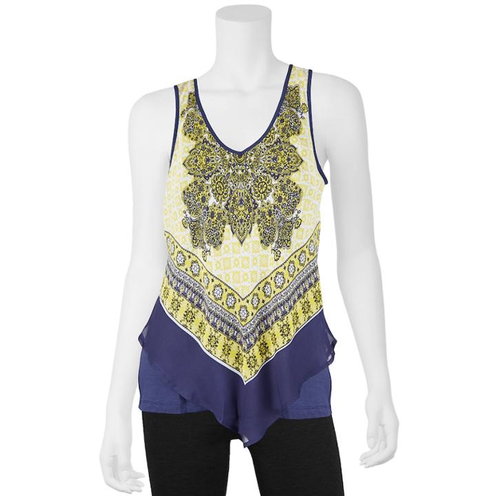 Juniors' Iz Byer Geometric Handkerchief Tank, Teens, Size: Medium, Yellow