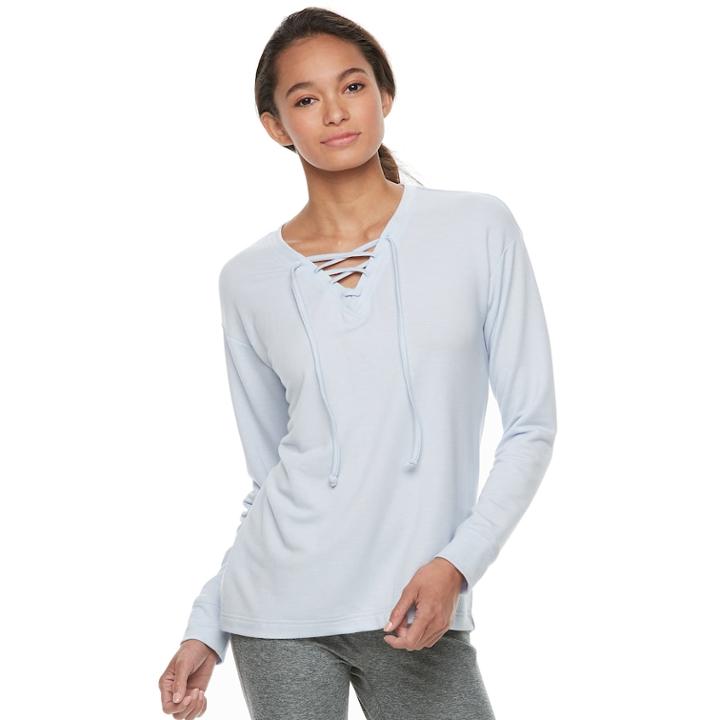 Petite Tek Gear&reg; Lace-up Long Sleeve Top, Women's, Size: S Petite, Light Blue