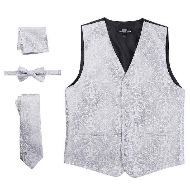 Men's Steven Land Paisley 4-pc. Vest Set, Size: Medium, Silver