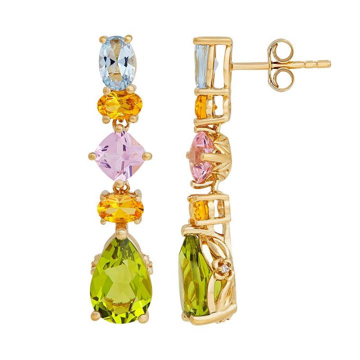 David Tutera 14k Gold Over Silver Simulated Gemstone Linear Teardrop Earrings, Women's, Green