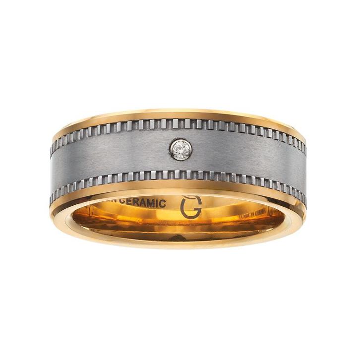 Diamond Accent Stainless Steel & Yellow Ceramic Band - Men, Size: 12