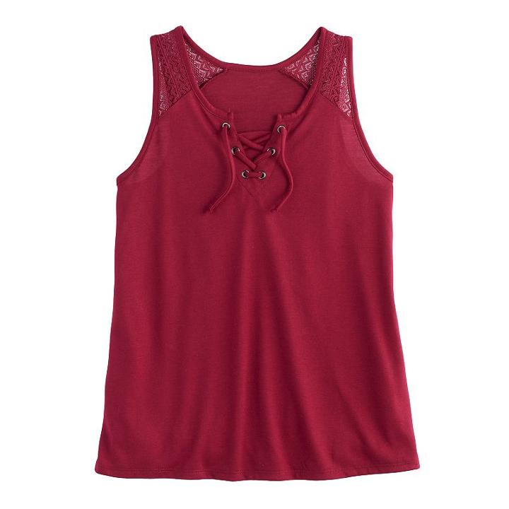 Girls 7-16 & Plus Size Mudd&reg; Lace-up Tank Top, Size: 10, Red