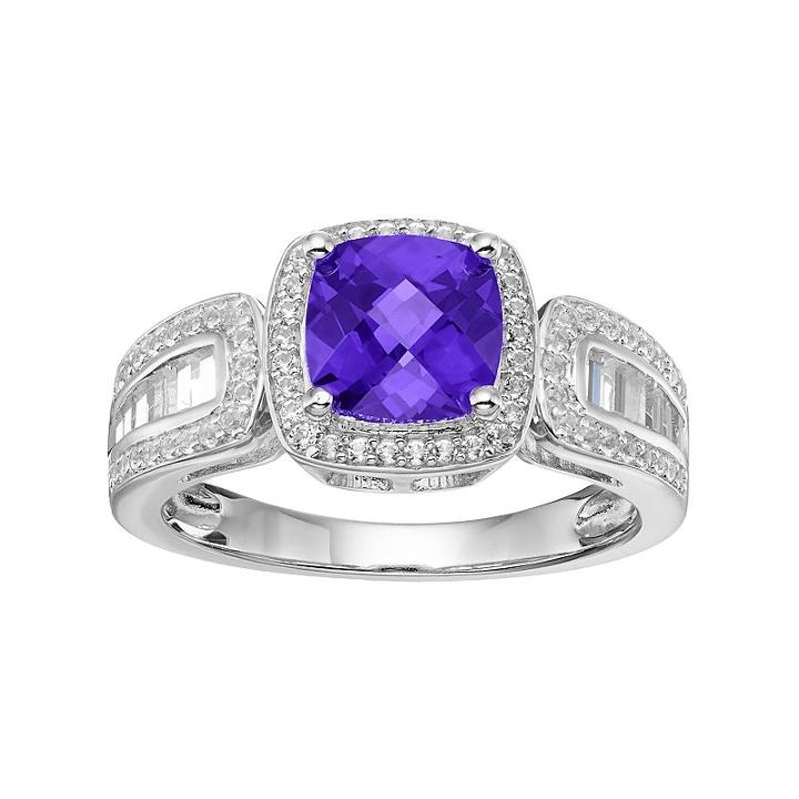 Sterling Silver Amethyst & Lab-created White Sapphire Halo Ring, Women's, Size: 8, Purple