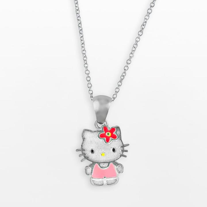 Hello Kitty&reg; Sterling Silver Charm Necklace - Kids, Girl's, Grey
