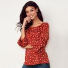 Women's Lc Lauren Conrad Printed Bell Sleeve Top, Size: Xxl, Med Red