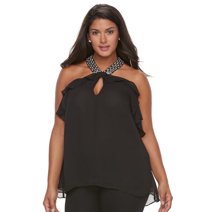 Plus Size Jennifer Lopez Embellished Halter Shell Top, Women's, Size: 2xl, Black