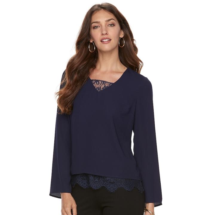 Women's Apt. 9&reg; Lace-hem Popover Top, Size: Xl, Dark Blue