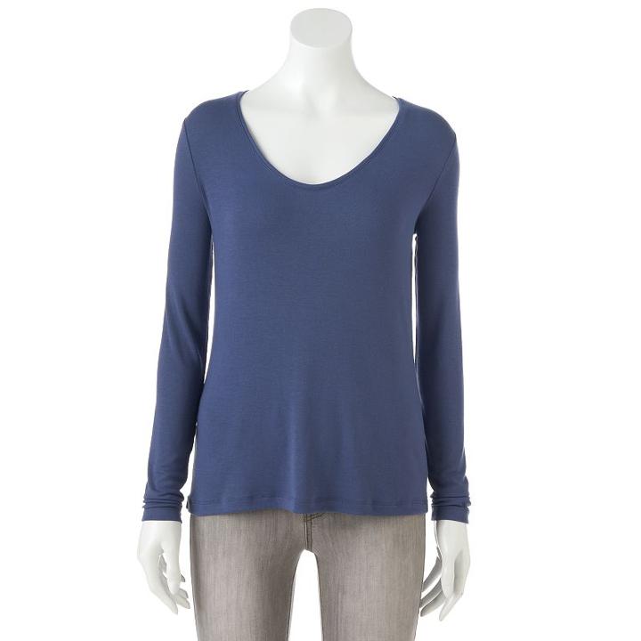 Women's Apt. 9&reg; Solid Scoopneck Tee, Size: Large, Blue