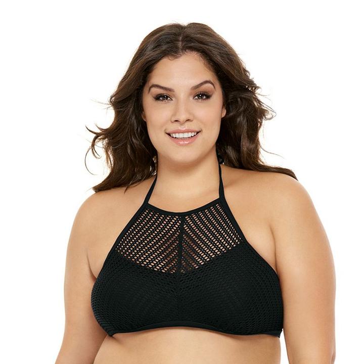 Juniors' Plus Size Costa Del Sol High-neck Halter Bikini Top, Size: 3xl, Black