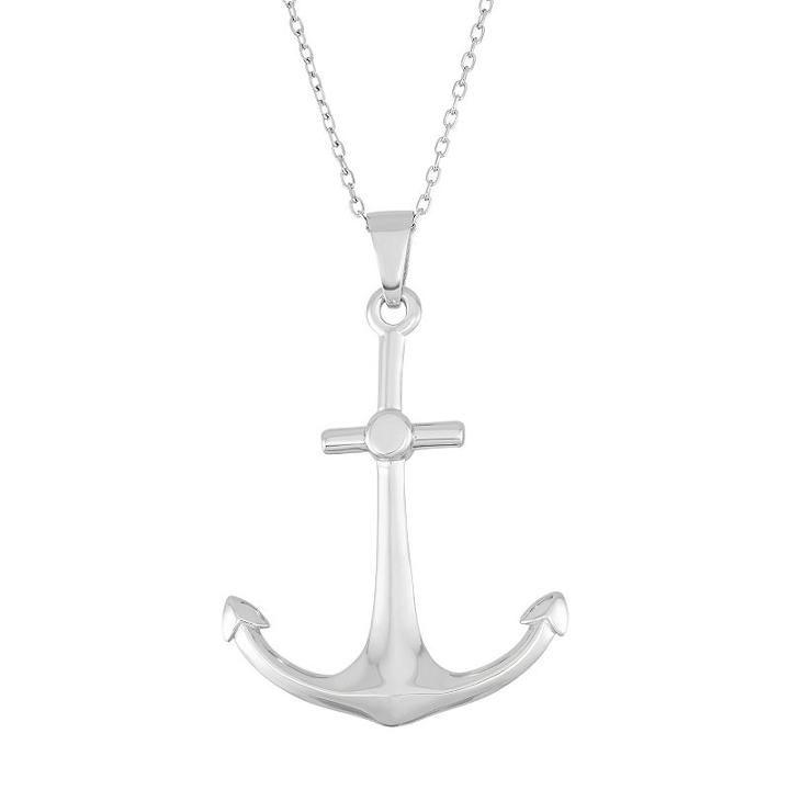 Sterling Silver Anchor Pendant Necklace, Women's, Size: 18, Grey