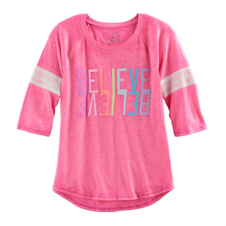Girls 7-16 & Plus Size So&reg; Striped 3/4-sleeve Graphic Tee, Size: 14 1/2, Pink