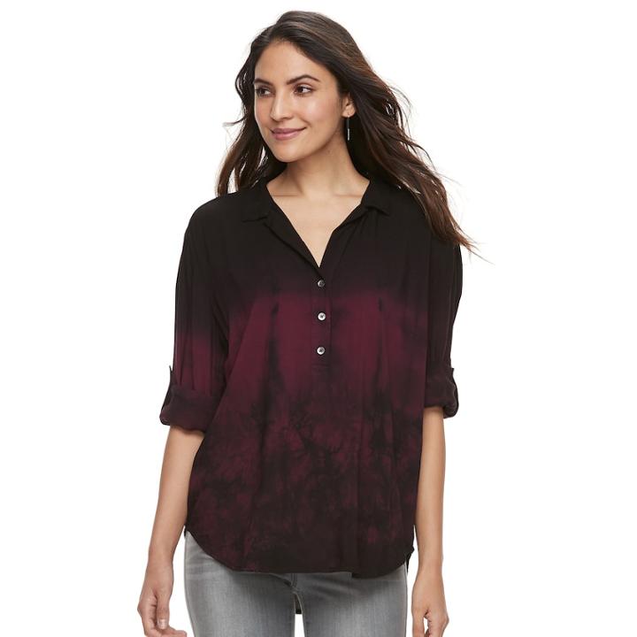 Women's Rock & Republic® Tie-dye Challis Shirt, Size: Xxl, Dark Red