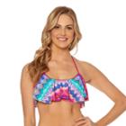 Women's Pink Envelope Tie-dye Flounce Bikini Top, Size: Small, Multicolor