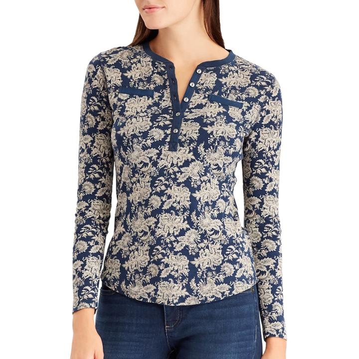Women's Chaps Henley Top, Size: Xl, Blue