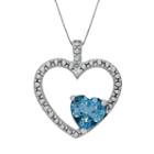 Sterling Silver Blue Topaz And Diamond Accent Heart Pendant, Women's, Size: 18