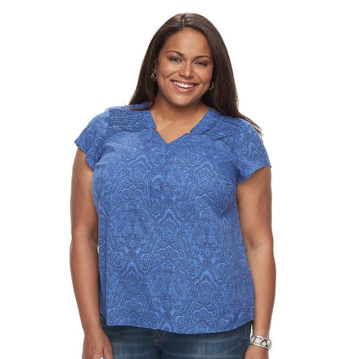 Plus Size Croft & Barrow&reg; Printed Woven Top, Women's, Size: 1xl, Blue (navy)