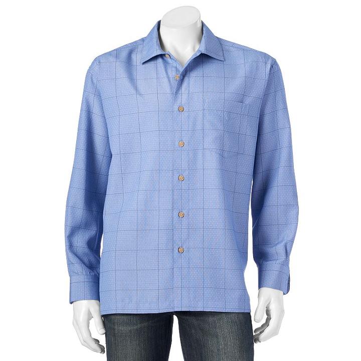 Big & Tall Batik Bay Grid Easy-care Casual Button-down Shirt, Men's, Size: Xl Tall, Blue (navy)