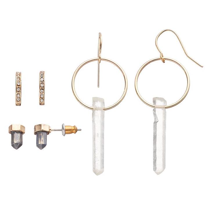 Mudd&reg; Faceted Stone Stud & Hoop Earring Set, Women's, Gold