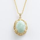 18k Gold Over Silver Jade Greek Key Oval Pendant, Women's, Size: 18, Green