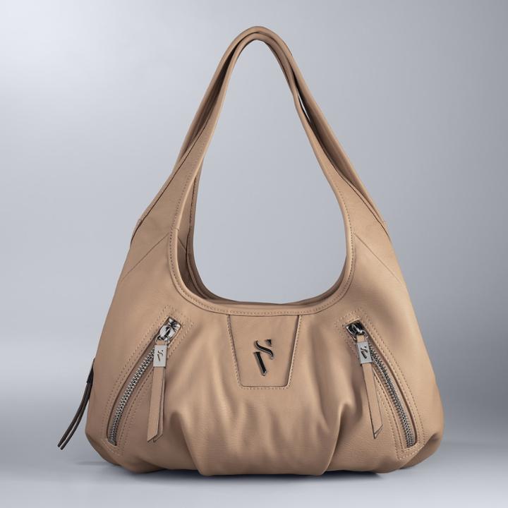 Simply Vera Vera Wang Sidekick Diagonal Zipper Satchel, Women's, Med Beige