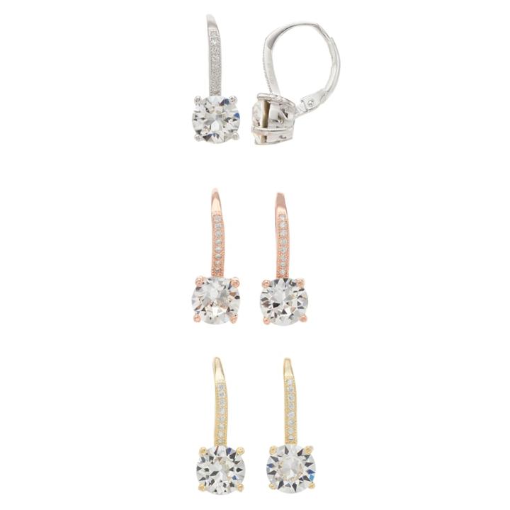 Tri Tone Sterling Silver Crystal & Cubic Zirconia Drop Earring Set, Women's, White