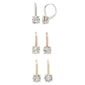 Tri Tone Sterling Silver Crystal & Cubic Zirconia Drop Earring Set, Women's, White