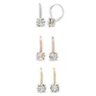 Tri Tone Sterling Silver Crystal & Cubic Zirconia Drop Earring Set, Women's, White