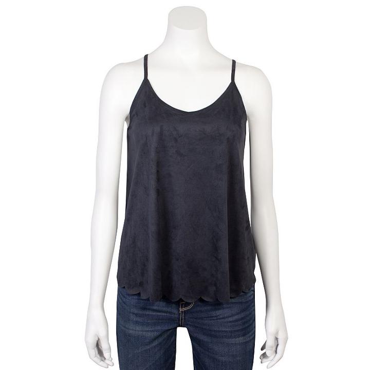 Juniors' Grayson Threads Scallop Trim Tank, Girl's, Size: Large, Black
