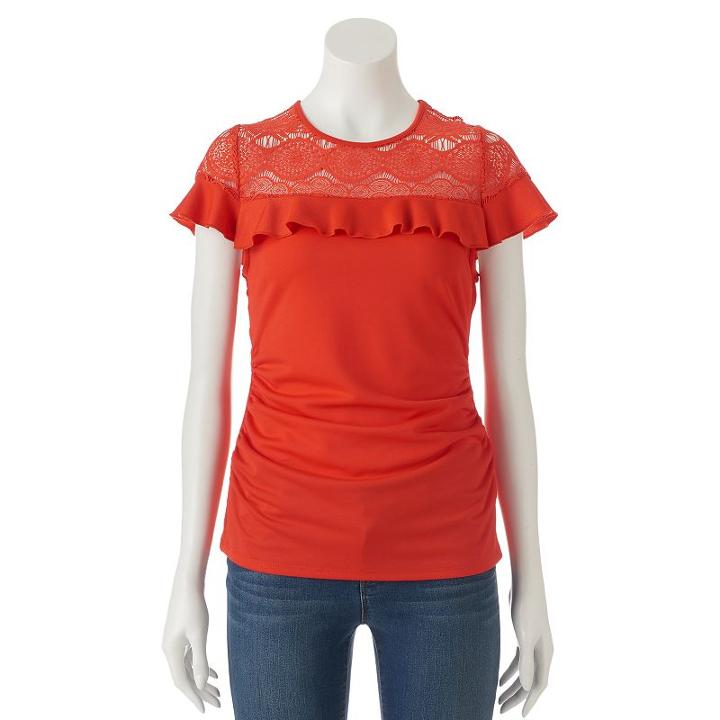 Juniors' Heartsoul Ruched Lace Top, Teens, Size: Xl, Orange Oth