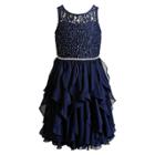 Girls 7-16 Emily West Glitter Cascade Skirt Dress, Size: 10, Blue (navy)