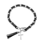 Silver-plated, Sterling Silver & Leather Cross & Tassel Charm Toggle Bracelet, Women's, Black