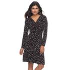 Petite Suite 7 Polka-dot Faux-wrap Dress, Women's, Size: 14 Petite, Black Red Dot