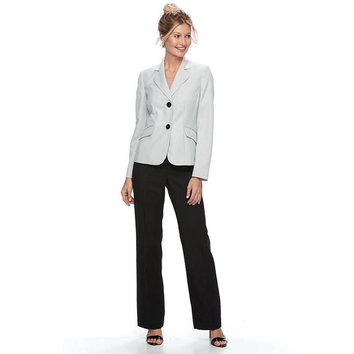 Women's Le Suit Solid Suit Jacket & Straight-leg Pants Set, Size: 16, Grey