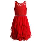 Girls 7-16 Emily West Lace Illusion Corkscrew Dress, Girl's, Size: 10, Red